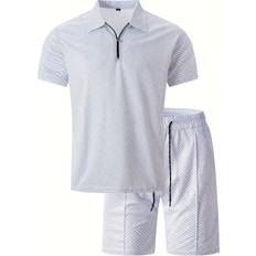 Men - White Jumpsuits & Overalls Temu Casual Short Sleeve Lapel Shirt & Drawstring Shorts Set Men - White