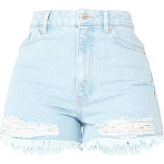 PrettyLittleThing Blue - Women Pants & Shorts PrettyLittleThing Shape Ripped Denim Shorts - Bleach Wash