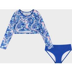 UV Sets Children's Clothing Andy & Evan Girl's Printed Two-Piece Cropped Rashguard Set, 7-14 Blue Marble 7-8