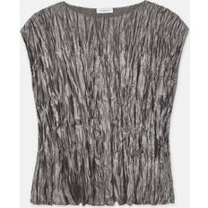 XXL Blouses Lafayette 148 New York Crinkled Metallic Blouse PEWTER METALLIC XX-Large