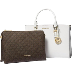 Michael Kors Sally Medium 2-in-1 Saffiano Leather & Logo Handbag - Optic White/Brown