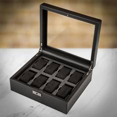 Watch Winders Wolf Vegan Leather 10pc Box Black can be Engraved or Personalised