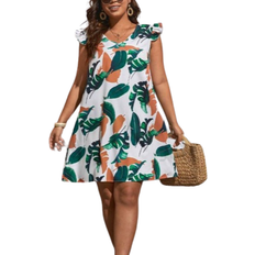 Polyester - Women Dresses Shein Plus Tropical Print Ruffle Trim Summer Dress