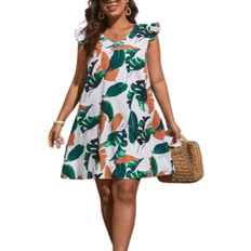 Shein Dresses Shein Plus Tropical Print Ruffle Trim Summer Dress