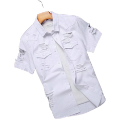 Shein Men - White Clothing Shein Manfinity Homme Men's Short Sleeve Distressed Denim Shirt