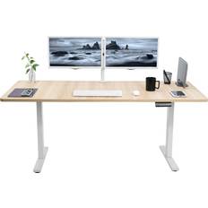 Table top standing desk Vivo Electric Light Wood Top/White Frame Writing Desk 29.5x70.9"