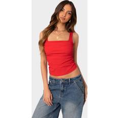 Red - Women Blouses Edikted Rio Ruched Square Neck Top