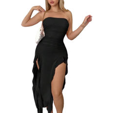 Shein Icon Ruched Asymmetrical Hem Tube Dress - Black