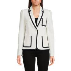 Cotton - Women Coats Tommy Hilfiger Women's Contrast-Trim One-Button Blazer Ivory/Midnight