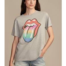 Tops Lucky Brand Women's Rolling Stones Rainbow Tongue Boyfriend Tee Light Heather Gray