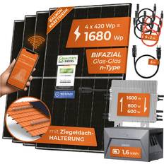 Solarway 1680W Balkonkraftwerk 1600W Komplett mit 1,6kWh Anker Speicher Ausgang einstellbar 600/800/1600W 4x420W Bifaziale Glas/Glas n-Type JaSolar-Module, Wechselrichter mit APP&WiFi