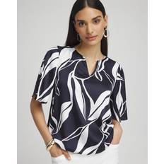 Chico's Women's Satin Bubble Hem Blouse in Navy Blue