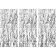 Doorway Party Curtains 3 pcs metallic foil curtains 3.28ft x 6.56ft party backdrop supplies for baby sh Silver One Size