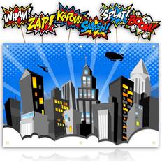 Party Decorations Bigtime Signs xl superhero backdrop with 6 comic action word photo booth props complim