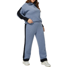 Hoher Kragen Jumpsuits & Overalls Shein Mulvari Plus Contrast Panel Drop Shoulder Jumper & Knit Trousers