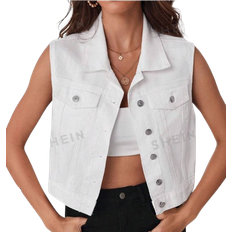 Shein White Outerwear Shein Essnce Flap Pocket Button Front Vest Denim Jacket