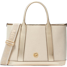 Michael Kors Luisa Medium Cotton Canvas and Metallic Satchel - Pale Gold/Natural