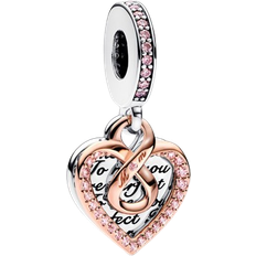 Pandora Two Tone Infinity Heart Double Dangle Charm - Silver/Rose Gold/Pink