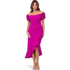 Long Dresses - Pink Xscape Women's Off-The-Shoulder Scuba Crepe Midi Dress New Fushia