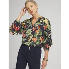 Chico's Women's Orchid Ruffle Sleeve Blouse in Navy Blue