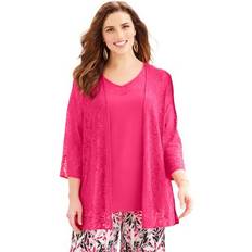 Coats Catherines Plus Women's AnyWear Lace Cardigan in Pink Burst Size 6X