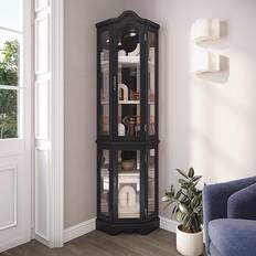 Belleze Curio Black Glass Cabinet 21.5x70.2"