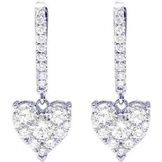 Jewelry Unlimited Heart Cluster Hooped Dangle Earrings - White Gold/Diamonds