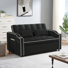 Pull Out Loveseat Black 65 Sofa 54.5" 2 Seater