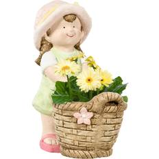 OutSunny Girl with Flower Basket Garden Figure