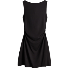 H&M Gathered Dress with Flared Skirt - Black