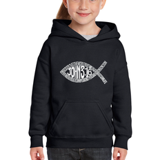 LA Pop Art Kid's Word Art John 3:16 Fish Symbol Hooded Sweatshirt - Black