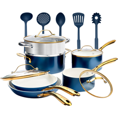 Gotham Steel Natural Navy Cookware Set with lid 15 Parts