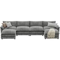 Yeshomy Sectional Modular U Shaped Chenille Grey Sofa 158.6" 6 Seater