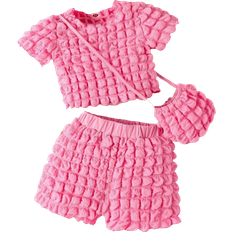 Shein 2pcs Young Girls' Lovely Popcorn Textured Short Sleeve Top And Shorts Set For Summer