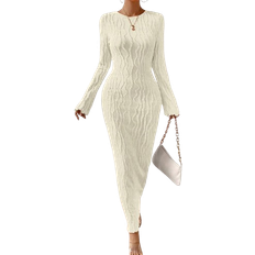 L - Weiß Kleider Shein Essnce Solid Flare Sleeve Lettuce Hem Bodycon Dress