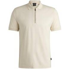 White Polo Shirts BOSS Mercerized-cotton slim-fit polo shirt with zip neck