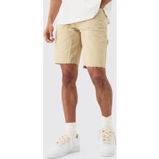 Linen - Men Shorts boohooMAN Mens Fixed Waist Relaxed Carpenter Shorts Beige