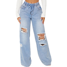 Shein Polyester Jeans Shein SXY Drawstring Waist Cut Out Ripped Wide Leg Jeans