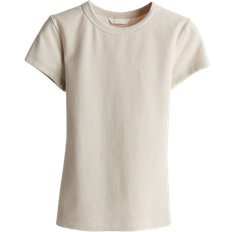 Baumwolle - Damen Oberteile H&M Geripptes T-shirt - Light Beige
