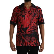 Dolce & Gabbana Red Shirts Dolce & Gabbana Red Leopard Silk Button Down Casual Men's Shirt