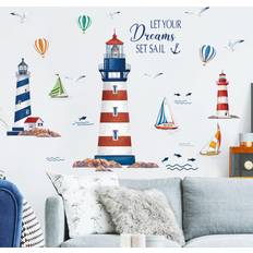 Wall Decor Wondever Nautical Lighthouse Wall Stickers Sailboat Seagull Peel & Stick