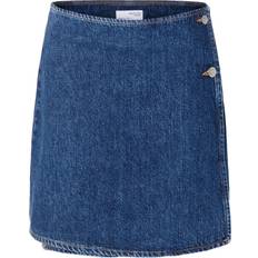Baumwolle - Miniröcke Selected Clair Denim Wrap Skirt - Medium Blue Denim