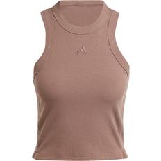 Beige Tanktops Adidas Lounge Ribbed Crop Tank Top Earth Strata