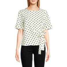 Polyester Blouses Tommy Hilfiger Women's Side Tie Cuffed Sleeve Blouse - Ivory/Midnight