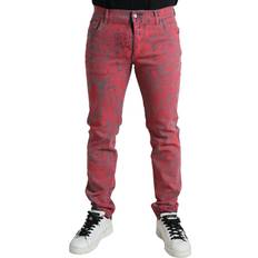 Dolce & Gabbana Red Jeans Dolce & Gabbana Red Tie Dye Skinny Denim Men's Jeans