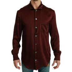 Dolce & Gabbana Red Shirts Dolce & Gabbana Bordeaux Silk Pajama-Inspired Men's Shirt