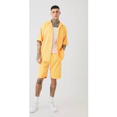 Men - Yellow Suits boohooMAN Mens Tall Oversized Pleated Shirt & Short Set In Yellow