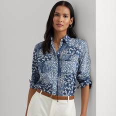 Blue - Women Blouses Lauren Ralph Lauren Classic Fit Patchwork Floral Voile Shirt in Blue/Cream