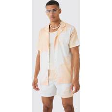 Yellow Sleepwear boohooMAN Mens Oversized Cloud Short Sleeve Satin Shirt & Short Set Yellow