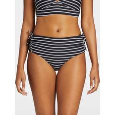 XXL Bikini Bottoms Calia CALIA Women's Mid Rise Ruched Side Swim Bottom, Medium, Stripe Black